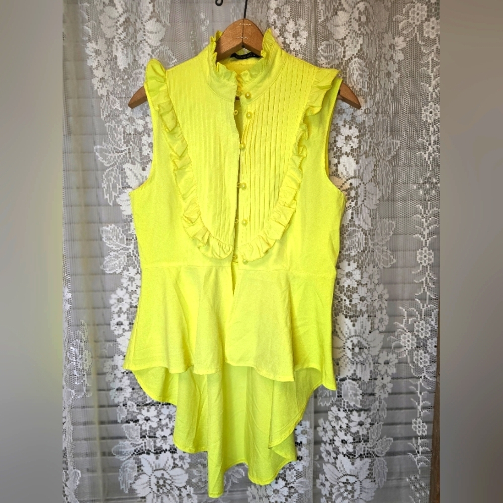 Denimland, Bright Yellow Women Blouse, M, Button Up With Tail